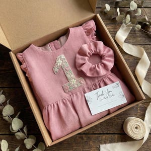 Personalized 1st Birthday Soft Linen Dress, Flowers Ruffle Sleeve Dress for Girls, Hand Embroidered Toddler Linen Dress, 1st Birthday Outfit image 7