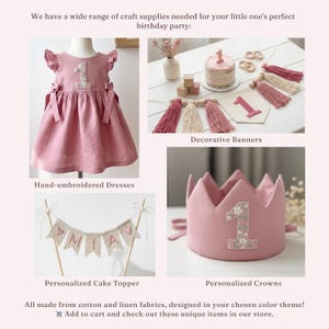 Personalized 1st Birthday Soft Linen Dress, Flowers Ruffle Sleeve Dress for Girls, Hand Embroidered Toddler Linen Dress, 1st Birthday Outfit image 5