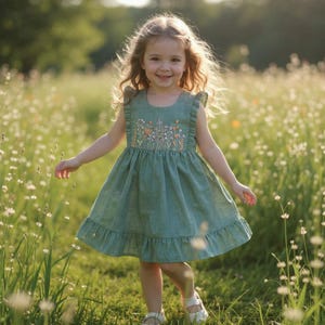 Vintage Wildflower Hand Embroidered Dress for Girls, Custom Toddler Linen Dress, Personalized 1st Birthday Soft Linen Dress, Kids Clothing
