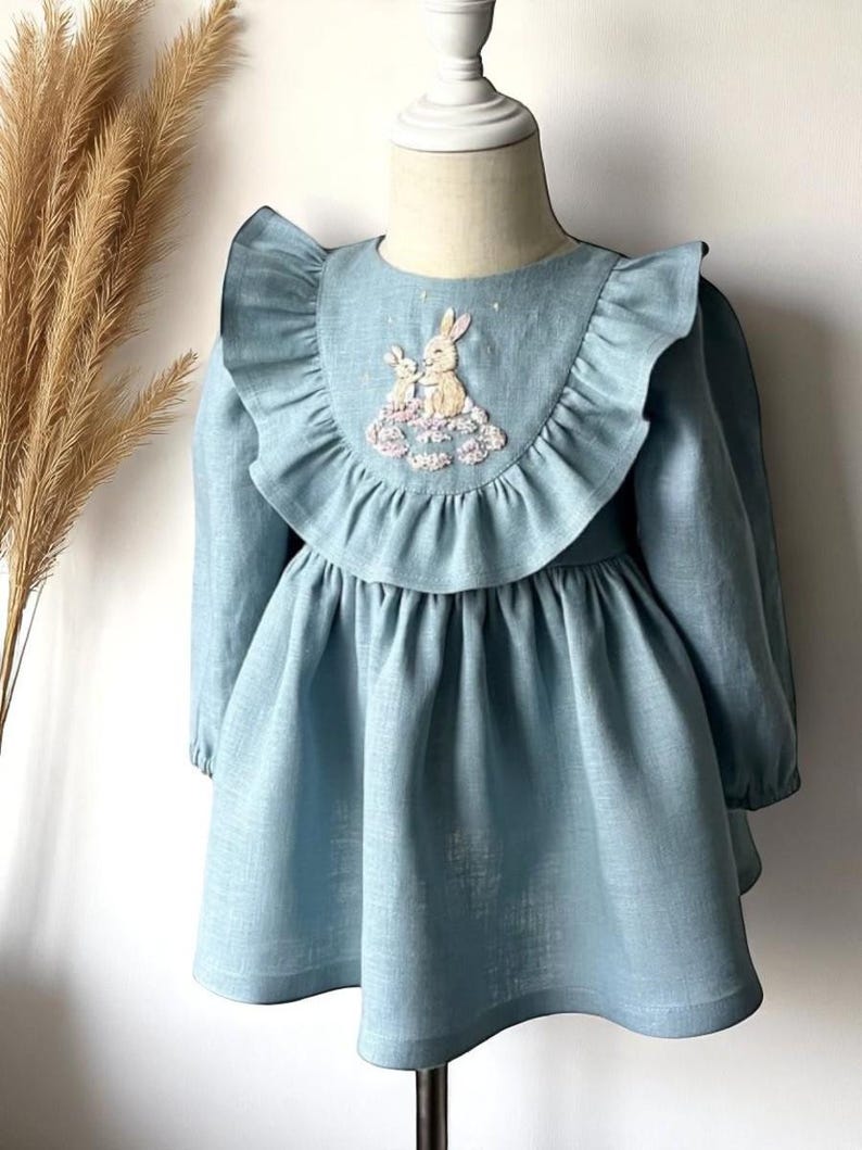 Mother Rabbit in A Flower Field Long Sleeve Dress for Girls, Easter ...