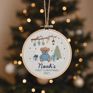 Personalized Baby's First Christmas Teddy Bear Embroidered Ornament, Handmade Custom 2025 Gifts