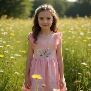Cute Wildflower Garden Hand Embroidered Dress for Girls, Custom 1st Birthday Soft Linen Dress, Toddler Linen Dress, Kids Clothing