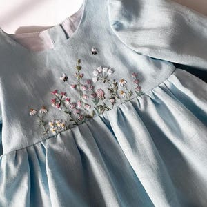 Custom Wildflower Garden &Bees Hand Embroidered Dress for Girls,Toddler Linen Dress,Personalized 1st Birthday Soft Linen Dress,Kids Clothing
