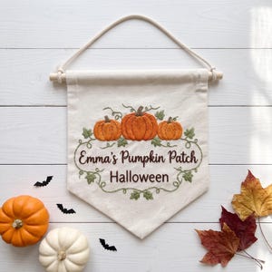 Personalized Halloween Banner, Pumpkin Patch Home Sign, Hand Stitched Autumn Accent, Family Halloween Decor, Harvest Pumpkin Design