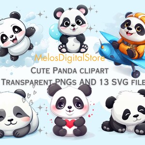 Lindo Panda Clipart, 13 Transparente Kawaii Panda Clipart PNGs y SVG Cutie Panda Acuarela Clip Art Uso Comercial Descarga Digital