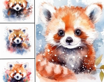 Baby roter Panda Clipart, 12 hochwertige PNGs, Panda Clipart, Aquarell Clipart, digitaler Download, kommerzielle Nutzung