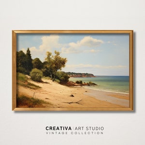 Antiek vintage olieverfschilderij | Tropische zomer strand antieke kunst | Elegante woonkamer decor cadeau voor haar | Afdrukbare digitale kunst aan de muur
