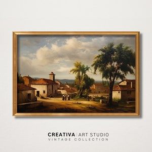 Vintage Landscape Art Print | European Village Oil Painting | Elegant Living Room Wall Art | PRINTABLE Digital Art