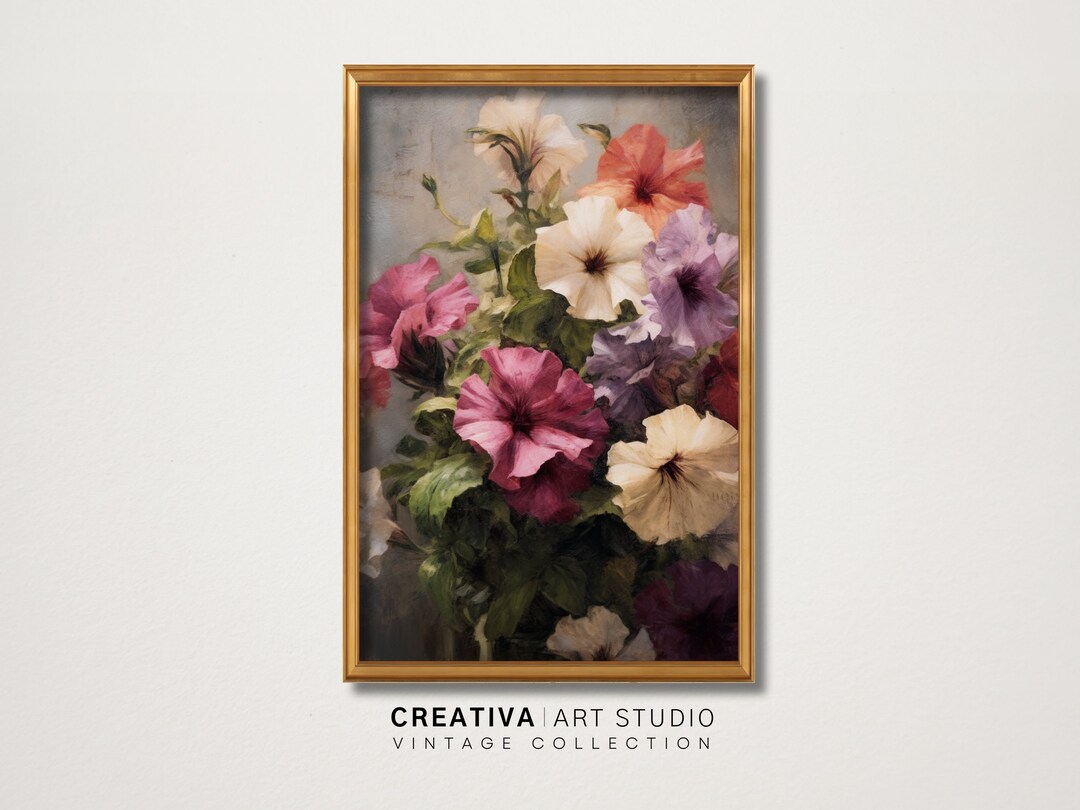 Printable Vintage Flower Wall Decor Petunias Colorful Wall Art