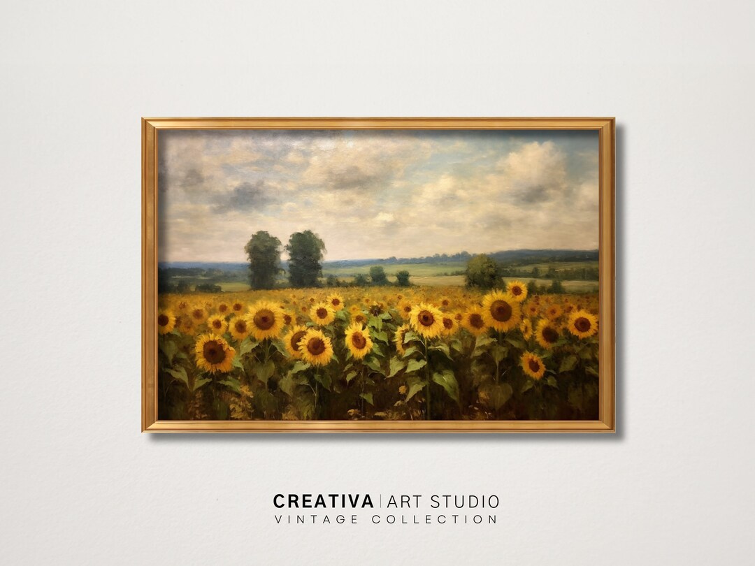 Vintage Flower Wall Decor Art Summer Sunflowers Field Elegant Living