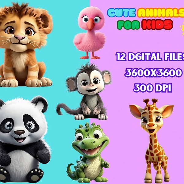 15 Safari Baby Animals Clipart JPGs, Digital crafting, Papercrafts, Cute clipart Lion Elephant Monkey Zebra Girafe Crocodile Hippo et plus