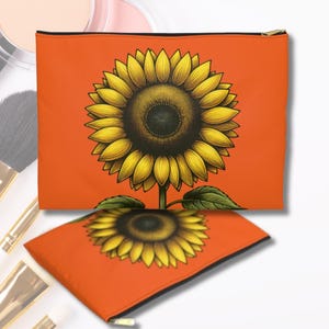 Sunflower Accessory Pouch | Zipper Makeup Bag | Boho Travel Organizer | Small Cosmetic Case | Pencil Holder