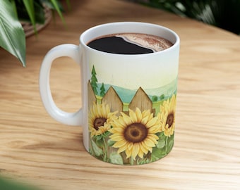 Watercolor Sunflower Mug: Floral Garden Coffee Cup