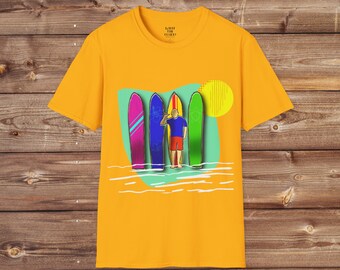 Surfer T-Shirt: Unisex Softstyle Tee with Beachy Design