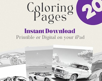 Cars Coloring Pages for Adults, Instant Download, Printable, Relaxing, Anti-stress, Medium Level Difficulty