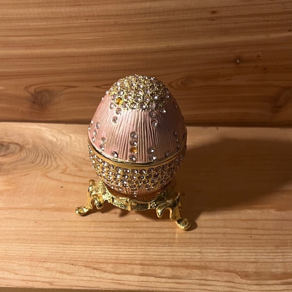 Vintage Faberge style egg trinket box. Pink with gorgeous rhinestones, inside is beautiful as well