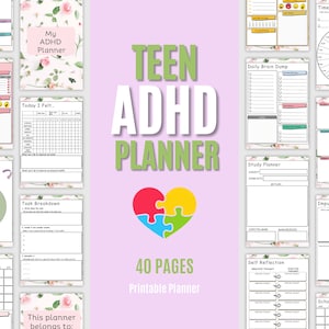 Agenda TDAH pour adolescents, journal TDAH pour adolescents, agenda floral rose