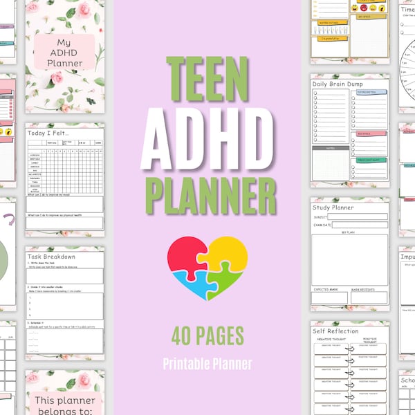 ADHD Planner For Teens, Teen ADHD Journal, Pink Floral Planner