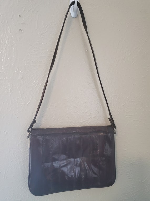 Vintage eel skin shoulder bag chocolate brown