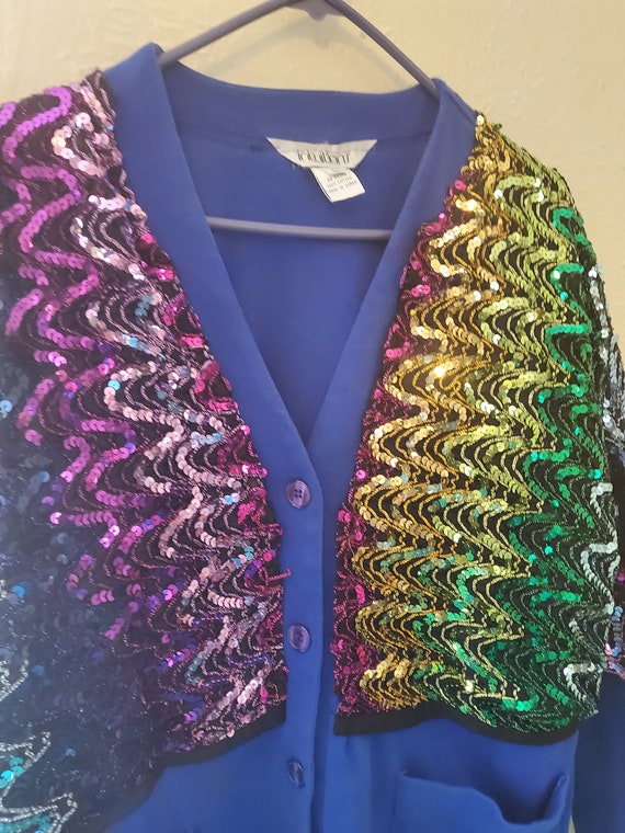 Upcycled vintage sweater with sequin overlay size… - image 2