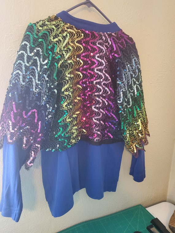 Upcycled vintage sweater with sequin overlay size… - image 3