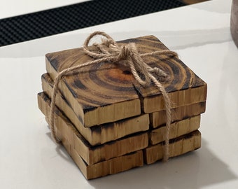 Rustic Charred 4x4 Coaster set of 4