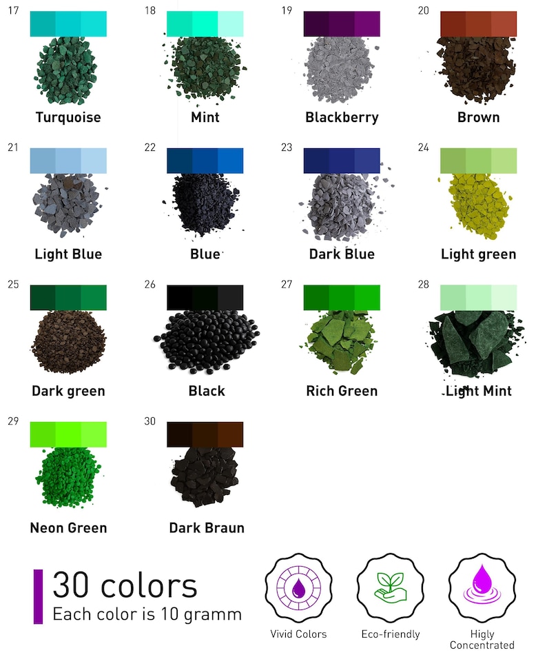 30 colors BEKRO Candle and Wax Melt Dye, colorant for beeswax, paraffin, soy wax image 3
