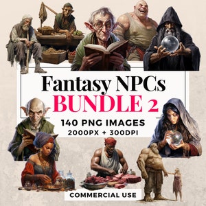 140 ファンタジー NPC クリップアート バンドル 2 - 即時ダウンロード、キャラクター イラスト、PNG 画像、透明な背景、商用利用。THS003