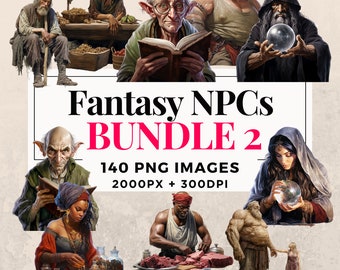 140 Fantasy NPCs Clipart Bundle 2 - Instant Download, Character Illustrations, PNG Images, Transparent Background, Commercial Use. THS003