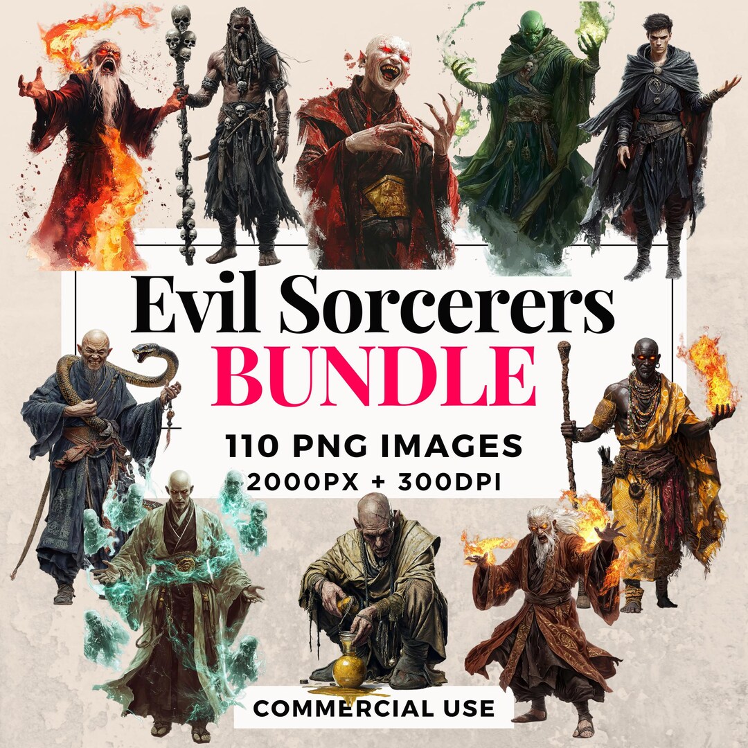 110 Evil Sorcerers Clipart Bundle - Instant Download, Dark Fantasy ...