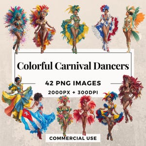 42 Colorful Carnival Dancers Clipart Pack INSTANT DOWNLOAD 42 Festive Illustrations, PNG Transparent Background, Commercial Use. THS003
