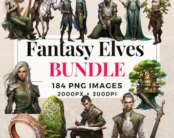 184 Fantasy Elves Clipart Bundle - Instant Download, Enchanting Elf Illustrations, PNG Images, Transparent Background,Commercial Use. THS003