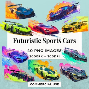 40 Futuristic Sports Cars Clipart Pack INSTANT DOWNLOAD 40 Car Illustrations, PNG Transparent Background, Personal & Commercial Use. THS004