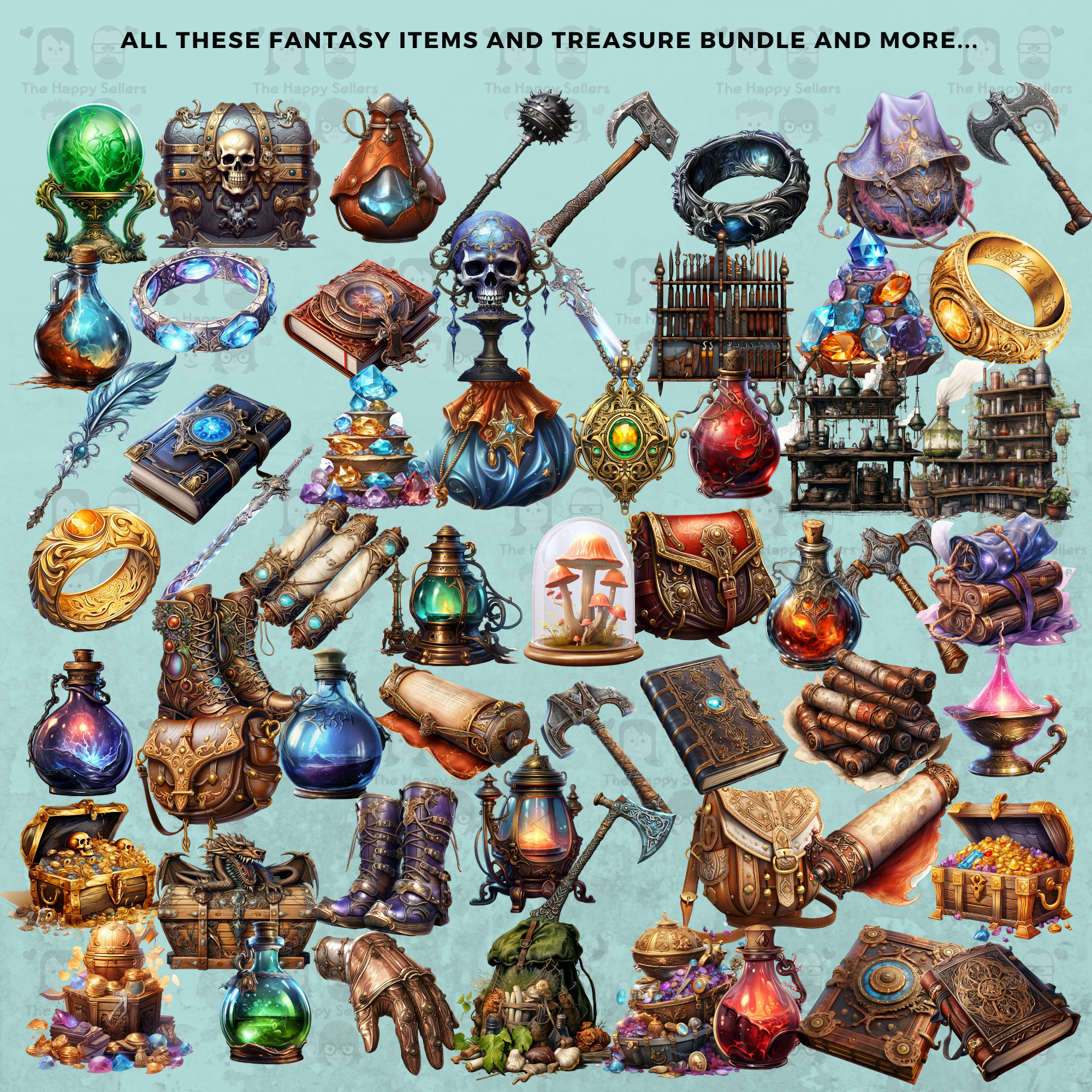 160 Fantasy Items and Treasure Clipart Bundle - Instant Download, PNG ...