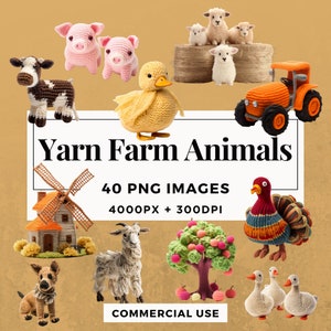 40 fils ferme animaux Clipart Pack TÉLÉCHARGEMENT INSTANTANÉ Illustrations d’animaux de fil, fond Transparent PNG, usage personnel et commercial. THS002