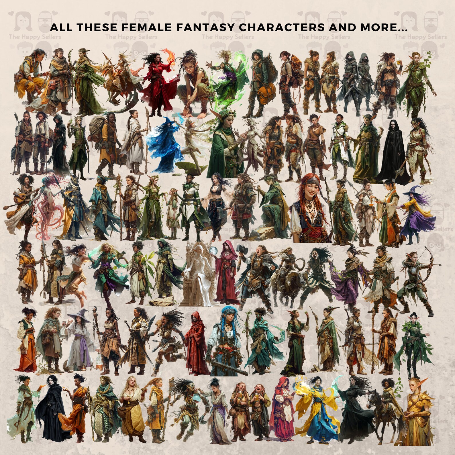225 Female Fantasy Characters Clipart Mega Bundle - Instant Download ...