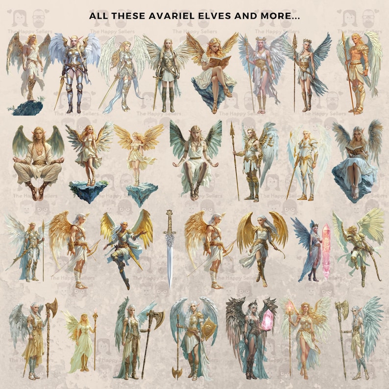 Avariel Elf Clipart Bundle: 92 Fantasy Illustrations, Transparent PNG ...