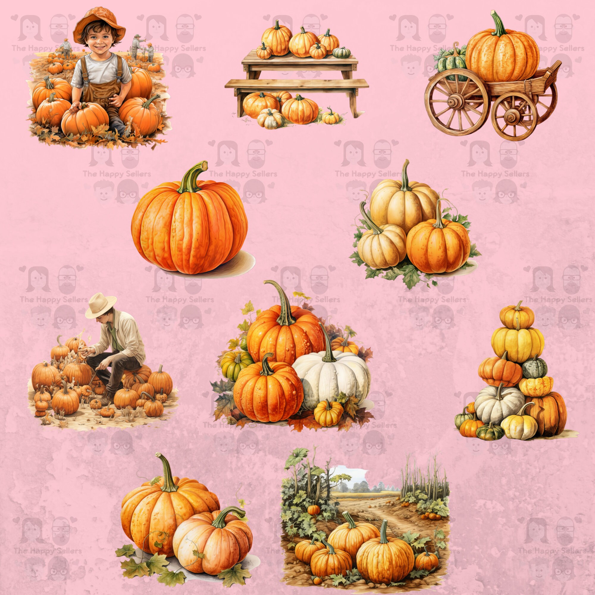 40 Vintage Pumpkin Patch Clipart Pack INSTANT DOWNLOAD 40 Classic Fall ...