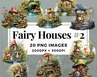 20 Fairy Houses Clipart Pack #2 INSTANT DOWNLOAD 20 Enchanting Fairy House Illustrations, PNG Transparent Background, Commercial Use. THS001