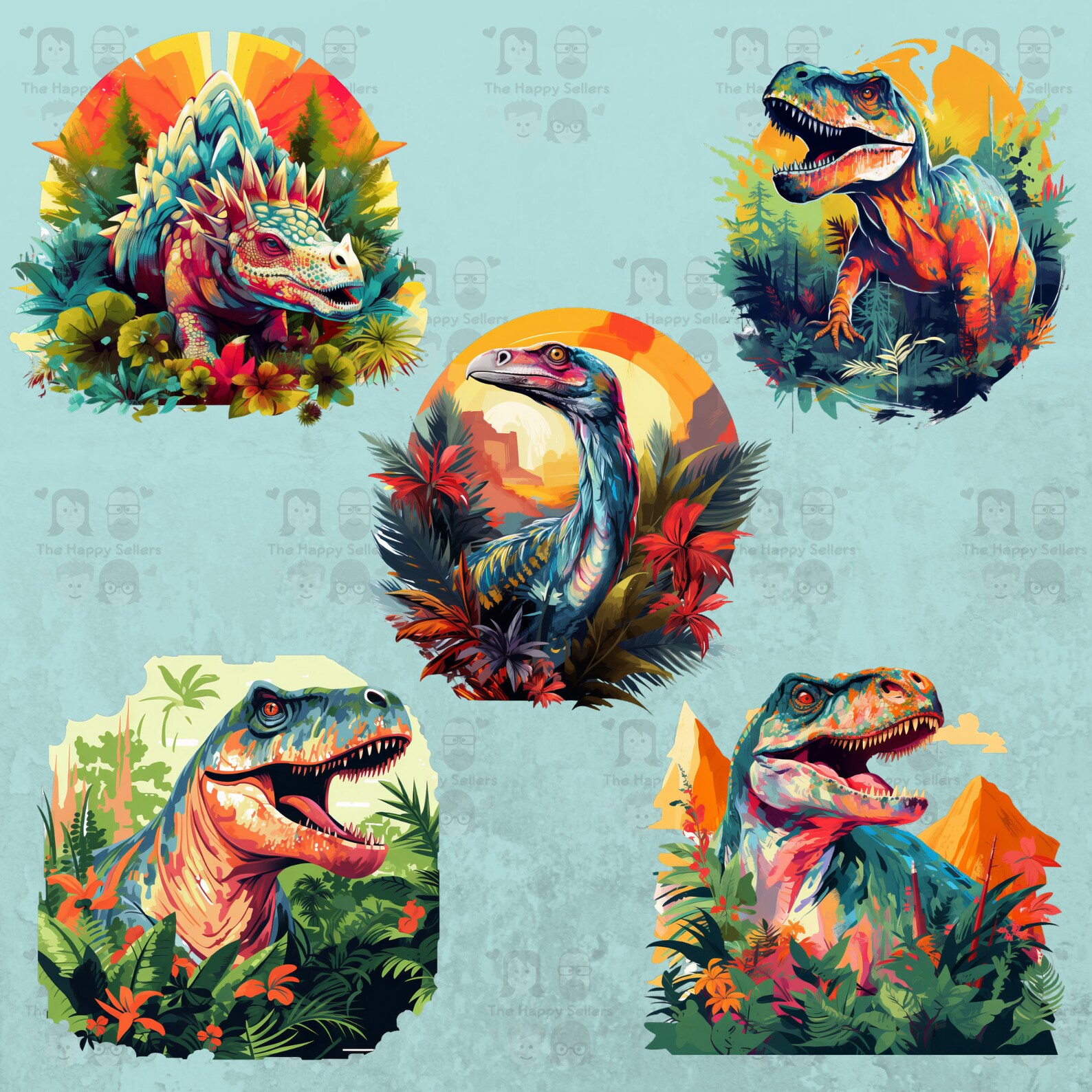 10 Colorful Dinosaurs Clipart Pack INSTANT DOWNLOAD 10 Vibrant Dinosaur ...