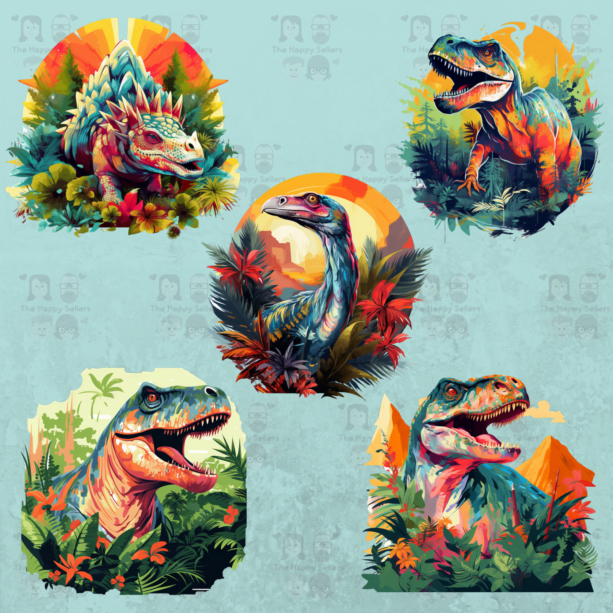10 Colorful Dinosaurs Clipart Pack INSTANT DOWNLOAD 10 Vibrant Dinosaur ...