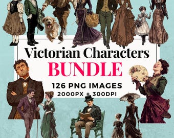 126 Victorian Characters Clipart Bundle - Instant Download, Vintage Illustrations, PNG Images, Transparent Background, Commercial Use.THS004