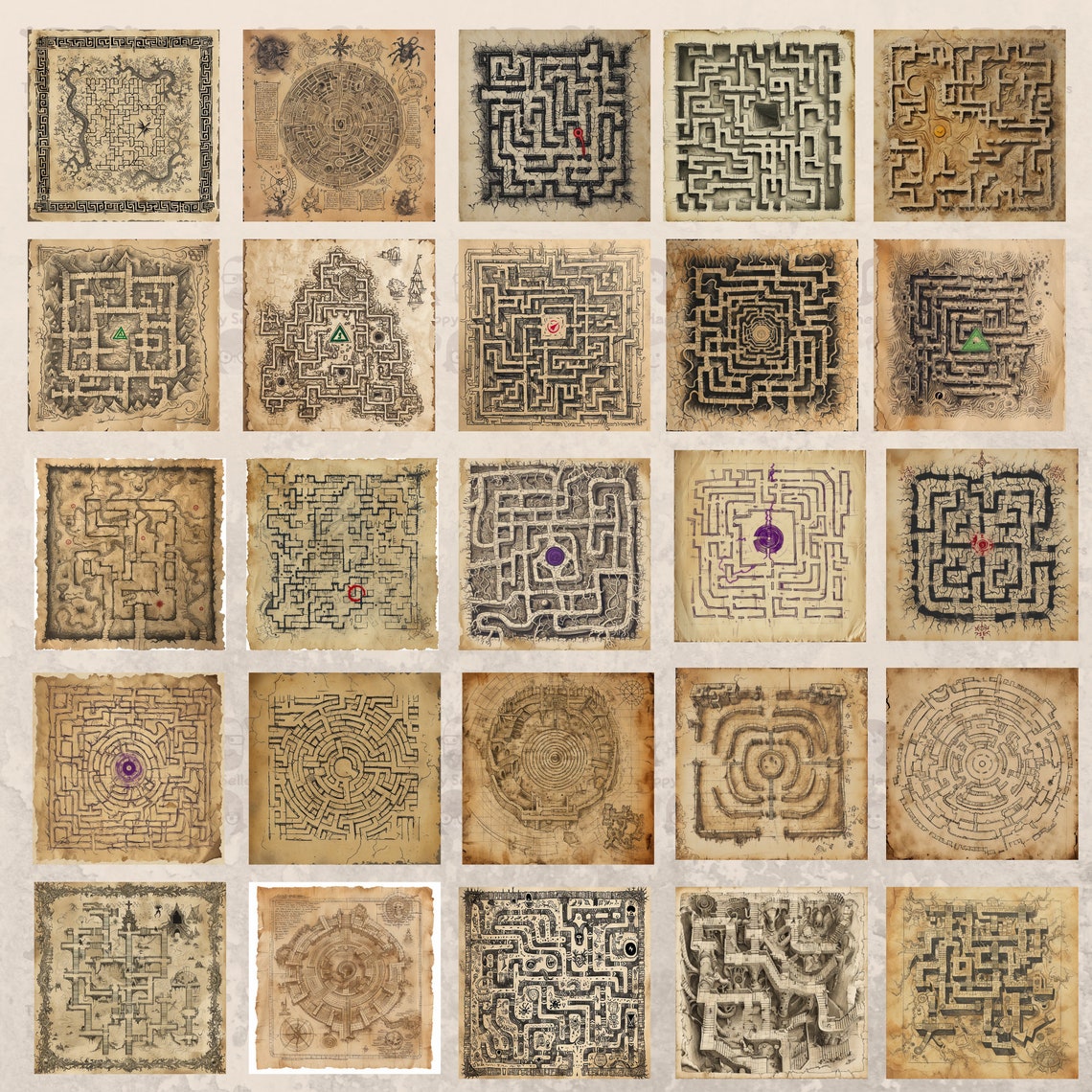 70 Fantasy Labyrinth Maps for RPG Clipart Pack INSTANT DOWNLOAD 70 ...
