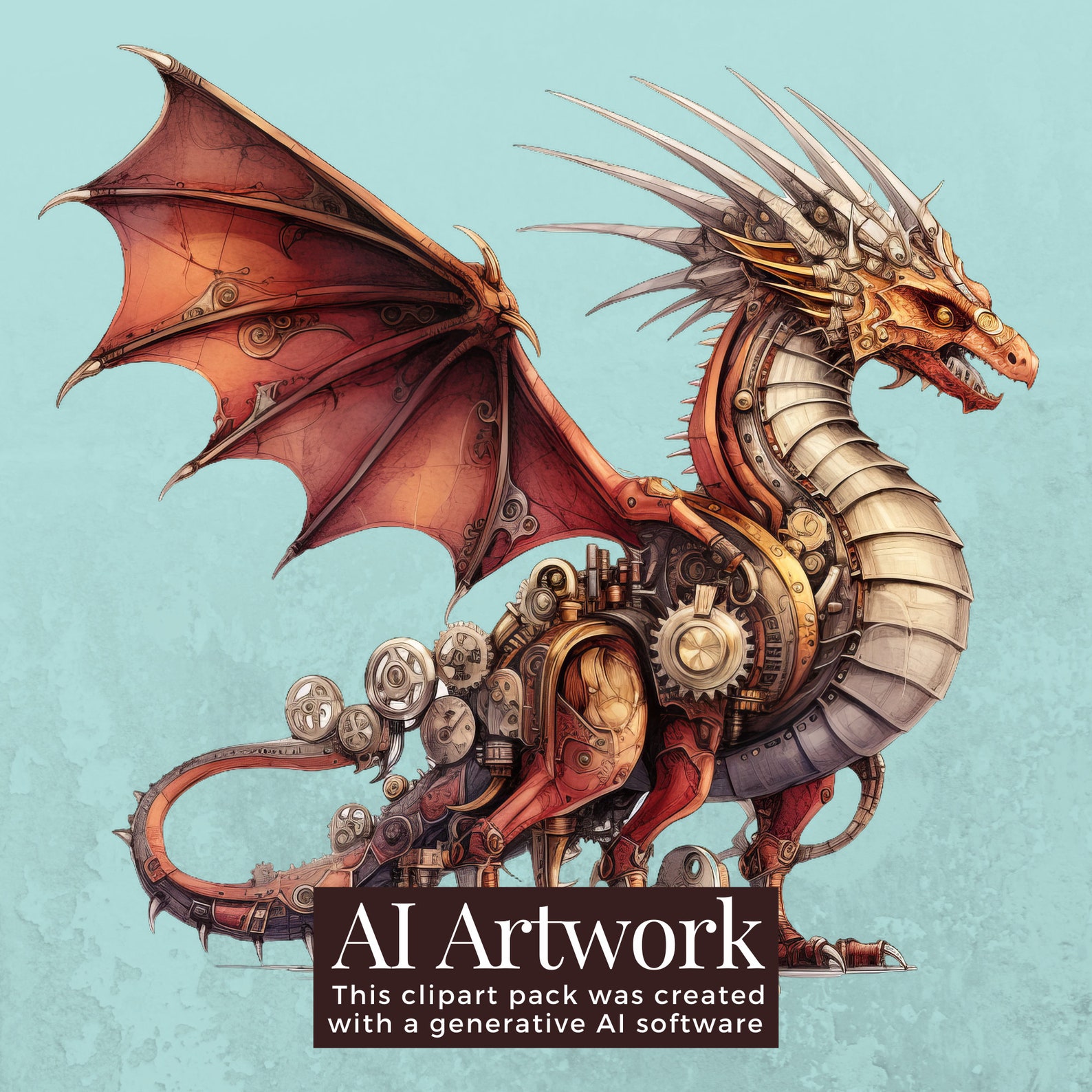20 Steampunk Dragons Clipart Pack INSTANT DOWNLOAD 20 Mechanical Dragon ...