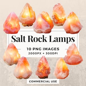 10 lampes à sel de roche Clipart Pack TÉLÉCHARGEMENT INSTANTANÉ 10 illustrations de lampes à sel de l’Himalaya, fond transparent PNG, utilisation commerciale. THS003