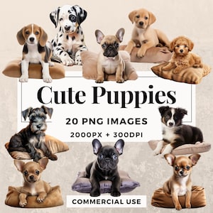 20 Cute Puppies Clipart Pack INSTANT DOWNLOAD 20 Adorable Puppy Illustrations, PNG Transparent Background, Personal & Commercial Use. THS003