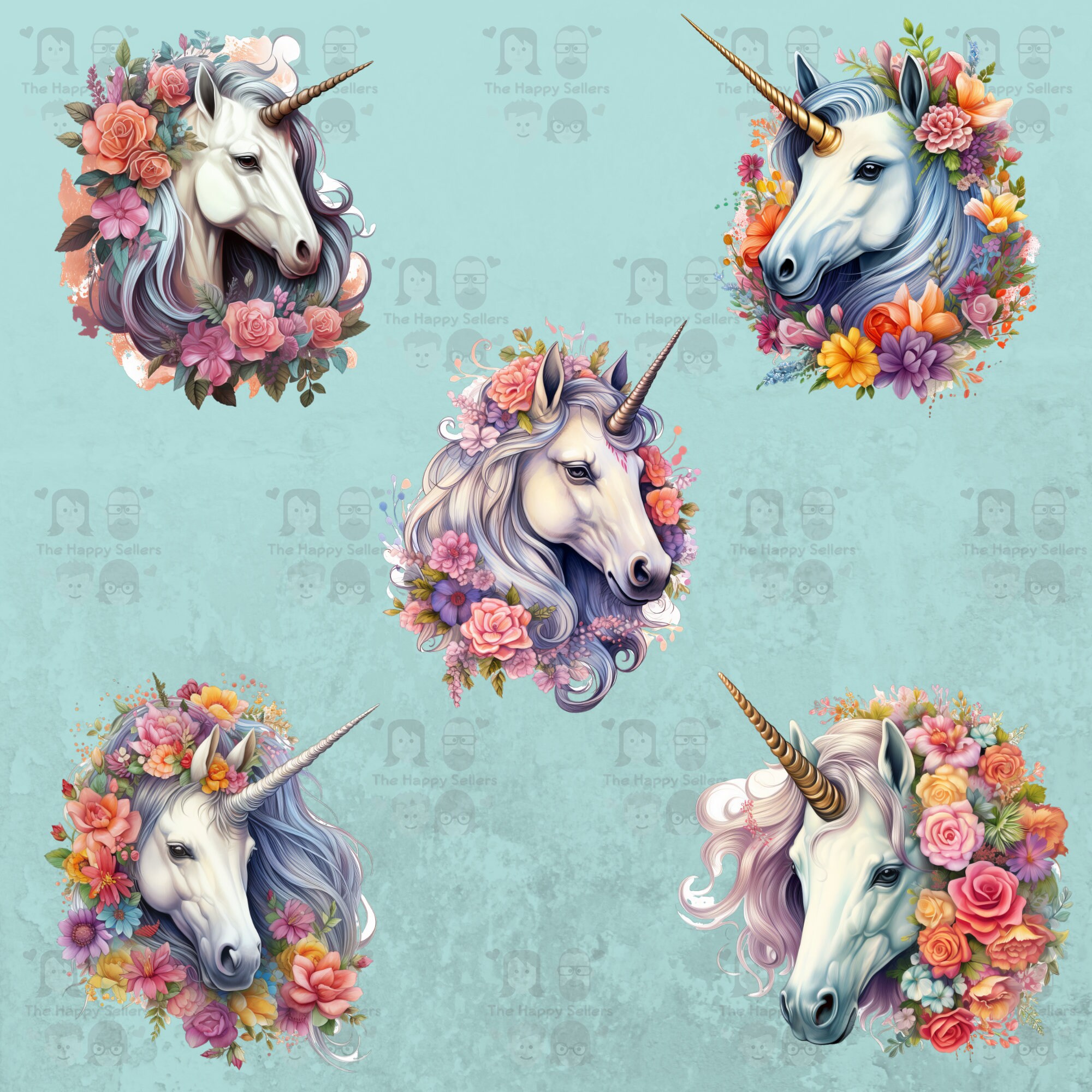 10 Unicorns Clipart Pack INSTANT DOWNLOAD 10 Enchanting Unicorn ...