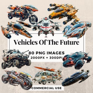 80 Vehicles Of The Future Clipart Pack - INSTANT DOWNLOAD, PNG Transparent Background, Personal & Commercial Use. THS003