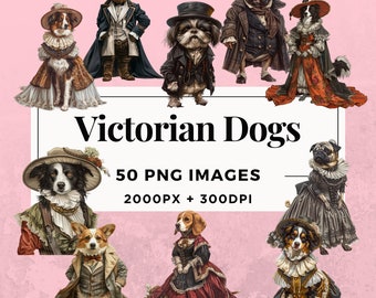 50 Victorian Dogs Clipart Pack INSTANT DOWNLOAD 50 Vintage Dog Illustrations, PNG Transparent Background, Personal & Commercial Use. THS006
