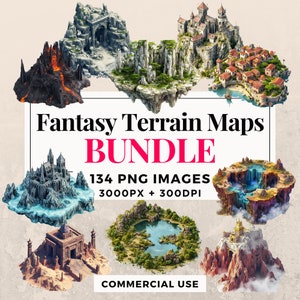 134 Pacote de clipart de mapas de terreno de fantasia - download instantâneo, imagens PNG, fundo transparente, uso pessoal e comercial. THS003